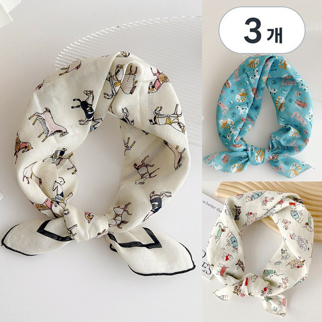 허블리 여성 손수건 스카프 머플러 선물 3종세트