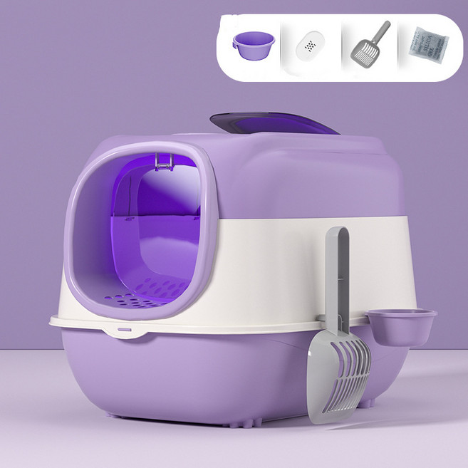 FFY 초대형 고양이 화장실+모래삽 세트 사막화방지 UV살균등 냄새제거 52CM*38CM*40CM, 1개, 퍼플