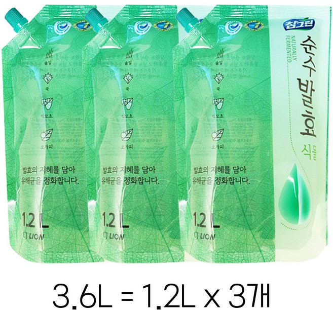 참그린 순수발효 식물 주방세제, 2개, 3.6L