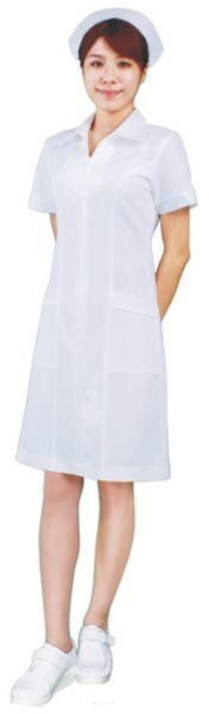 萊亞生活館 護士服 2503- 裙裝 尖領 前拉鍊 白色 斜紋布