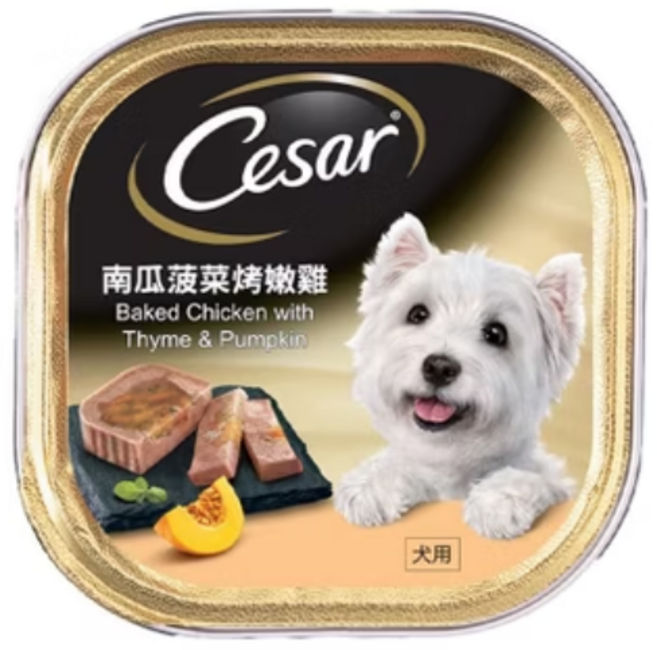 Cesar 西莎 牛肉精緻風味餐盒 寵物狗罐頭濕糧, 100g, 24個, 南瓜菠菜烤嫩雞