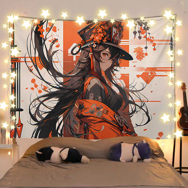 원신 굿즈 행잉 태피스트리 소 라이덴쇼군 호두 카미사토아야카 카에데하라카즈하 종려 야에미코 일러스트 패브릭포스터 벽 꾸미기 창문가리개 공간분이 문발 라이브방송 배경천 37종, 원신 패브릭 포스터-16