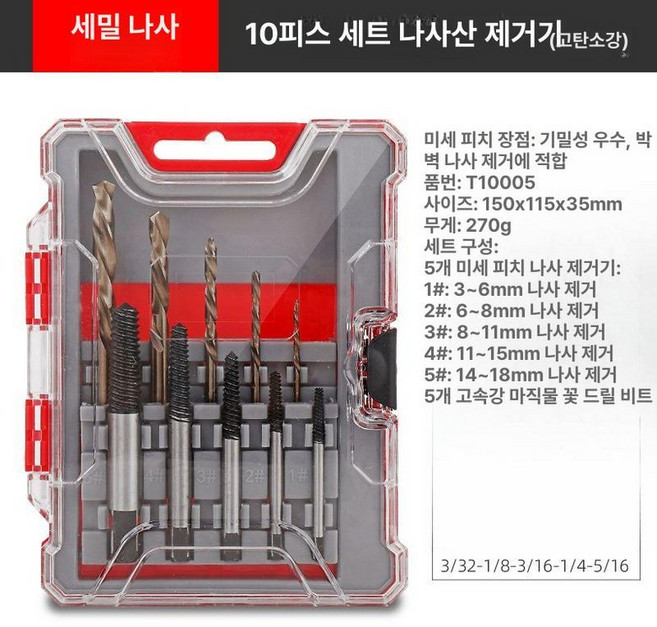 히다리탭 빽탭 드릴비트 세밀 이빨 나사빼기 빠가 역탭, 고탄소강, 1개