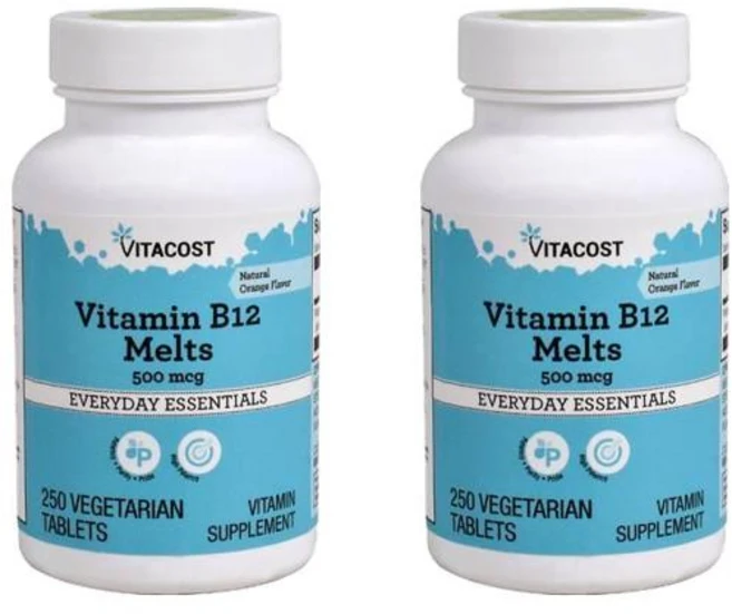 비타코스트 비타민B12 500mcg 멜트 녹여먹는 오렌지맛 타블렛 Vitacost Vitamin B-12 Melts, 2개, 250정 - 쿠팡