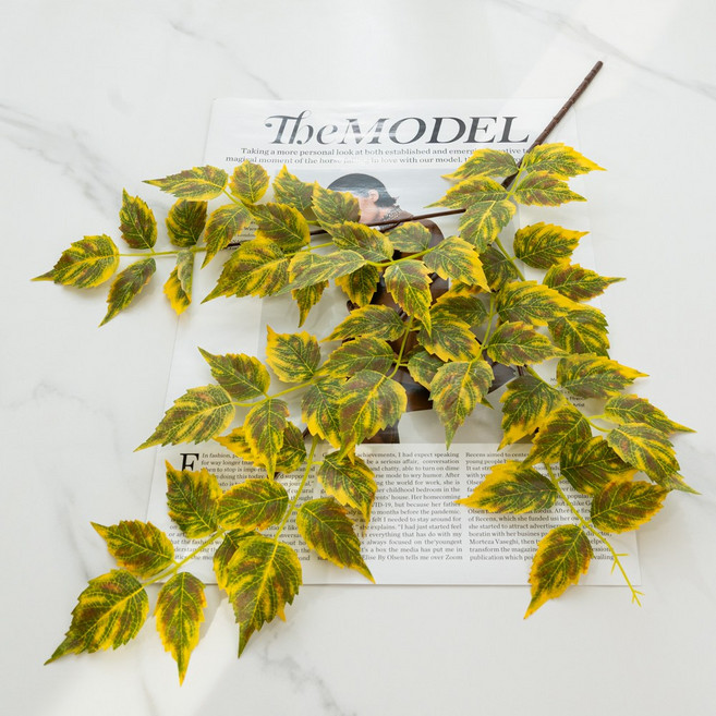 할메이드 생화같은 식물 나무 가지 조화 hl18 자작나무 잎 1p, 1개, hl18 자작나무 잎 1p 옐로우