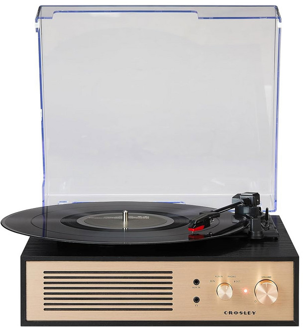 내장 스피커가 있는 크로슬리 CR6045A-BK 마일 3단 블루투스 인/아웃 레코드 플레이어 턴테이블 블랙, Black