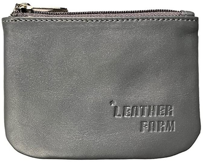 LEATHER FARM 남성용 및 여성용 양가죽 동전 파우치/동전 지갑. 회색. 미니멀리스트
