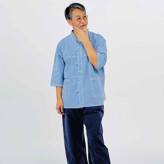 백제봉 생활한복 남자 여름 7부 줄무늬 저고리 바지 한벌 세트 남성 개량한복 법복 승복 절복