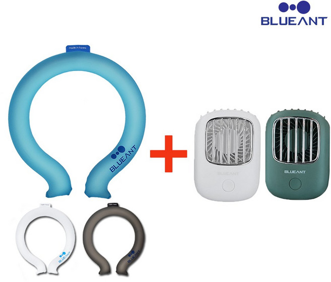 블루안트 튜브형 아이스 넥쿨러 + 휴대용 목걸이 선풍기, 넥쿨러 블루+선풍기 화이트