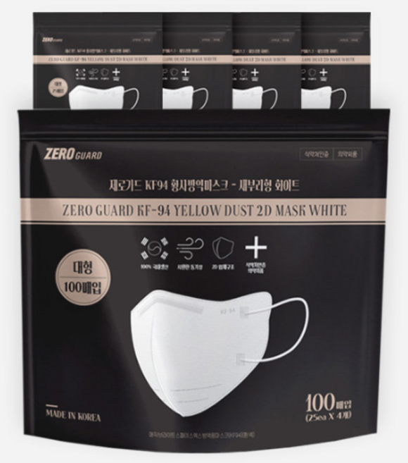 제로가드 KF94 새부리형 마스크 대형, 1개입, 100개, 화이트