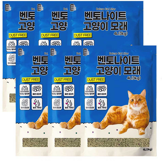 마마쇼 디럭스 응고형 먼지없는 벤토나이트 3kg, 쟈스민, 6개, 4L
