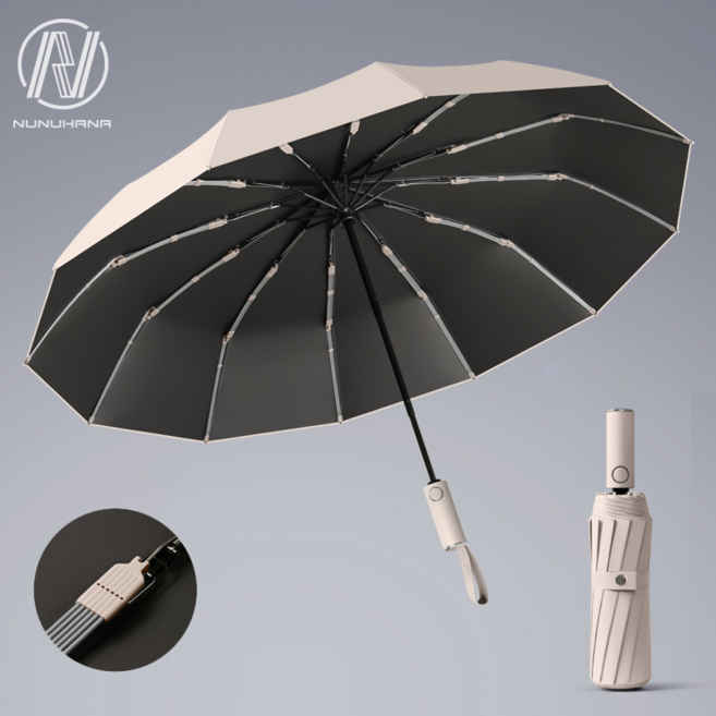 NUNUHANA 원터치 3단 접이식 암막 자동 우산 양산 DM38