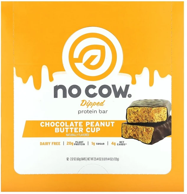 NoCow Dipped Protein Bar 초콜릿 땅콩버터 컵 바 12개 개당 60g(2.12oz), NOC00599, 1개 - 쿠팡