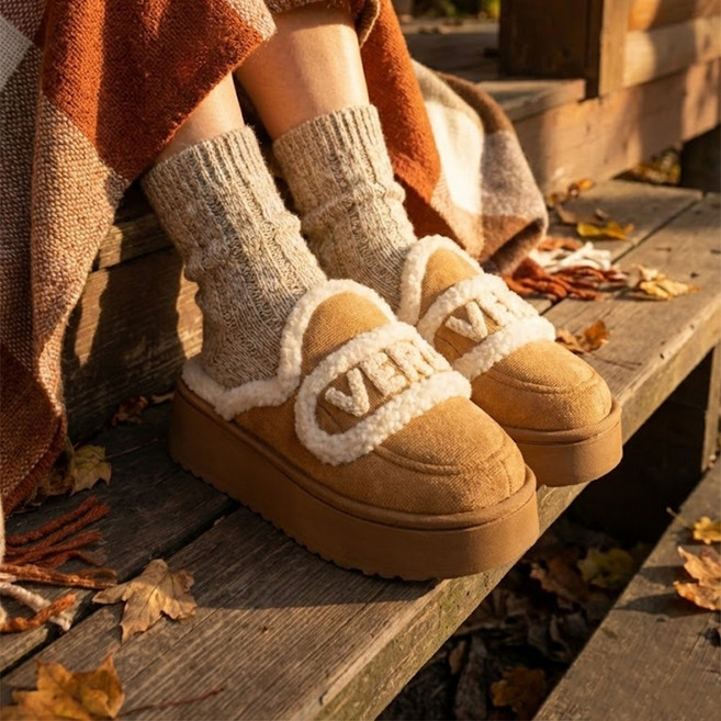 버디그리스 겨울 시어링 뽀글이 4cm 키높이 통굽 털슬리퍼