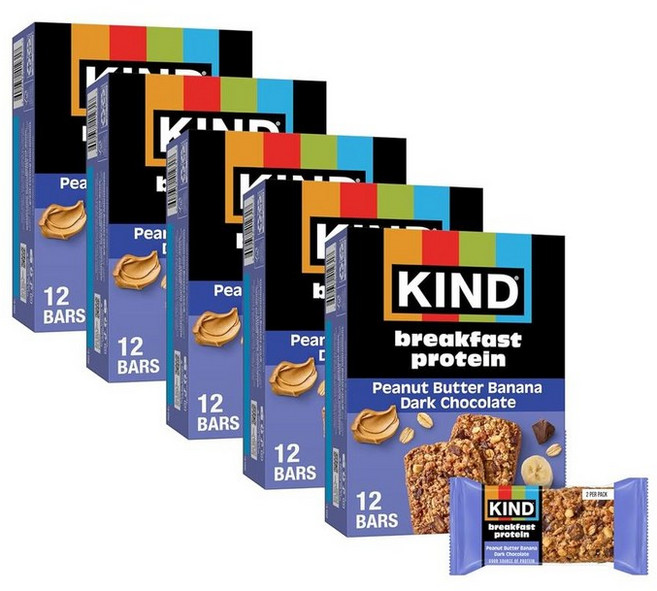 KIND 아침 식사용 단백질 바 땅콩버터 바나나 다크 초콜릿 12바x5박스, 1개, 1.88kg