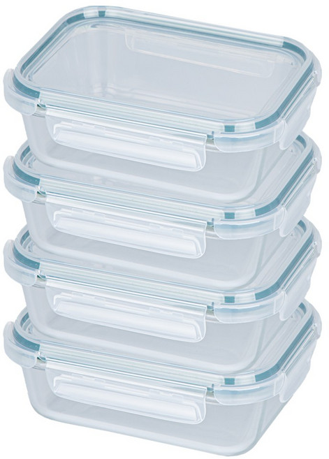 코멕스 오븐글라스 내열 강화유리 밀폐용기(오븐 전자레인지사용가능), 직사각 1,520ml, 4개