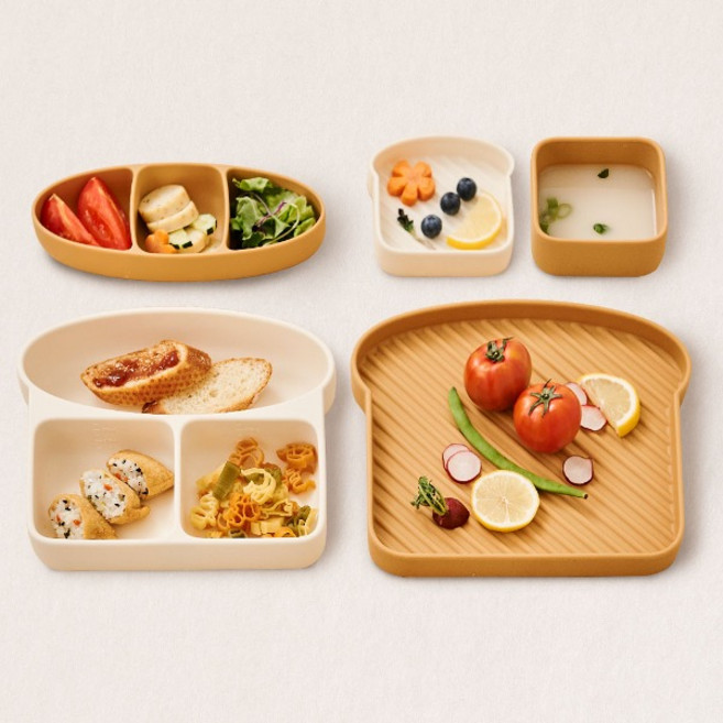 퍼기 식빵 흡착 식판 + 식빵 흡착볼 (뚜껑 겸용) 세트, 1세트, 토스트브라운