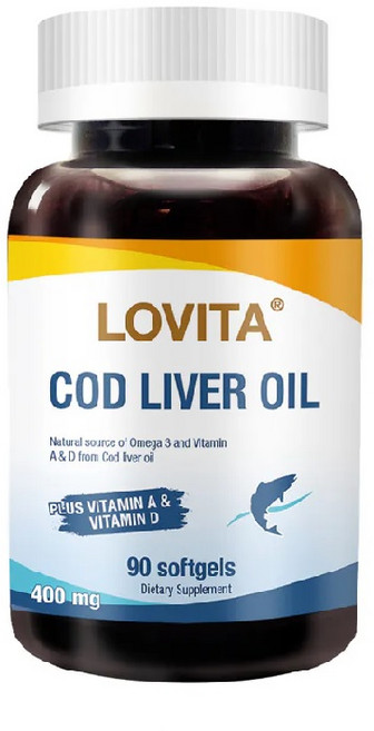 Lovita 愛維他 挪威鱈魚肝油 400mg 膠囊 (含 DHA EPA 維生素A 維生素D), 1個, 90顆