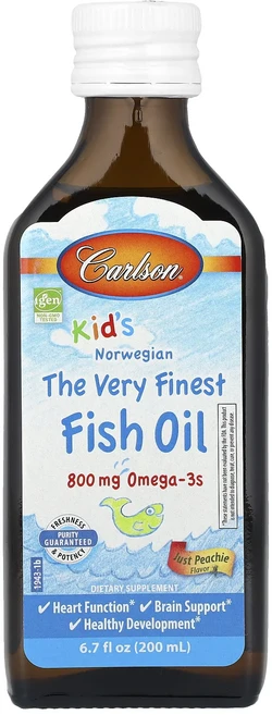 Carlson 어린이용 노르웨이산 피쉬 오일 Just Peachie 800mg 200ml(6.7fl oz), 200ml, 1개 - 쿠팡