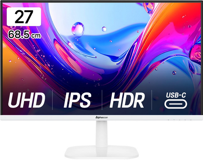알파스캔 4K UHD USB-C 화이트 보더리스 IPS 무결점 모니터, 2726UC100, 68.5cm