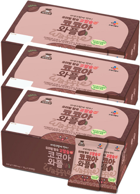 CJ 아이누리 우리밀 함유 고칼슘 코코아와플, 320g, 3개