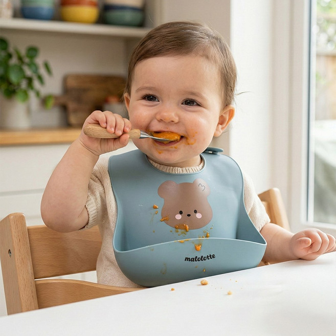 마롤로뜨 실리콘 아기 턱받이, 1개, 1개입, 오렌지 마뭉이