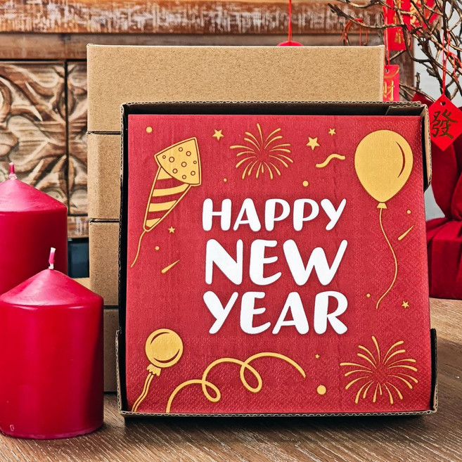 CP 臺灣發貨 新年燈籠圖案印花餐巾紙 (50張) 加厚 彩色, 1個, 氣球新年快樂