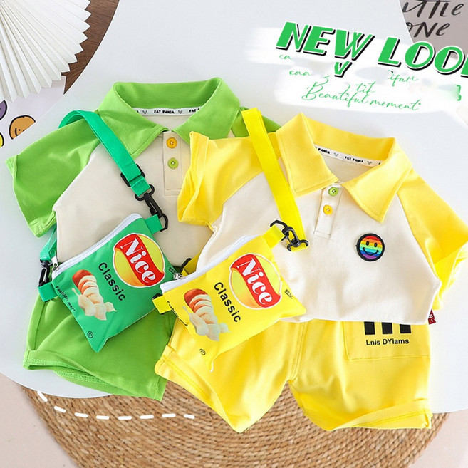 쁘띠앙쥬 남아 여름 유아동복 빙그레가방 3종세트(상의+하의+가방)