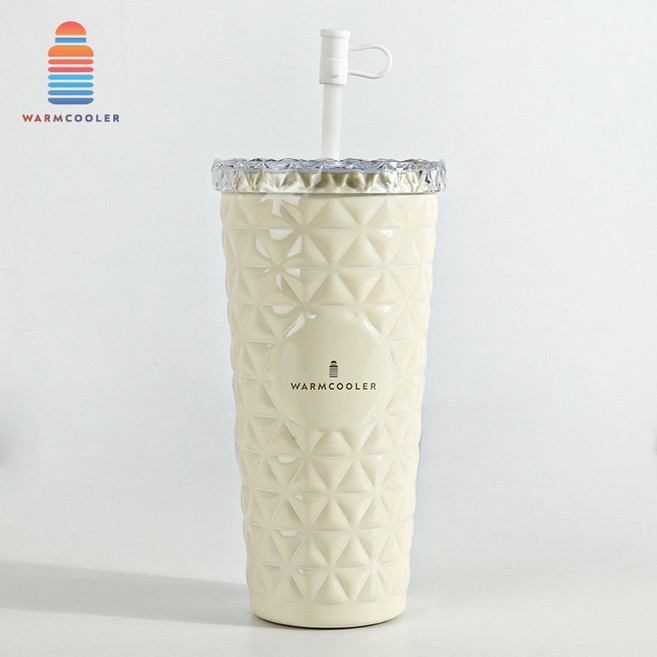 웜쿨러 보온보냉 대용량 콜드컵 스트로우 텀블러, 1개, 700ml, 크림