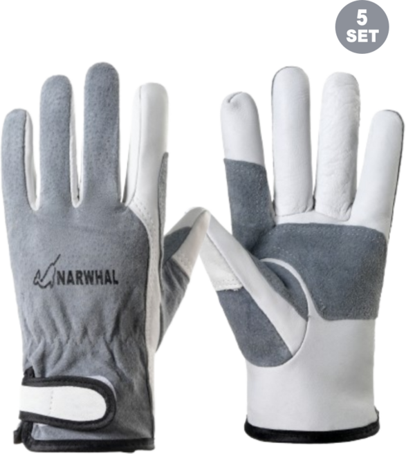 알곤 용접장갑 가시장갑 내열 작업 장갑 - 나르웨일통상, 백색 + 회색 - ( 프리미엄 ), 5세트