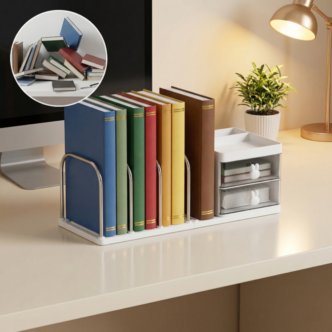 4칸 책꽂이 올인원 연필꽂이 책상 서랍 정리함 데스크 오거나이저, 흰색