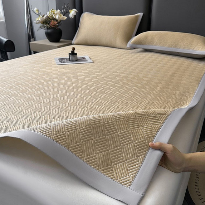 제이네오 여름 냉감 침대패드 세트 시원한 쿨 매트 배개커버, 브라운