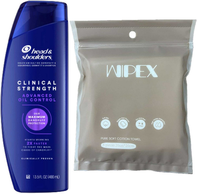 헤드앤숄더 클리니컬 스트렝스 어드밴스드 오일 컨트롤 샴푸 400ml + wipex 퓨어 소프트 코튼 타올 6매입, 1세트