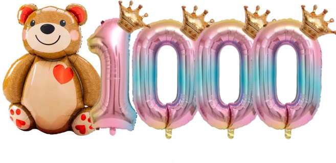 파파 파티 곰돌이 풍선 생일 파티 숫자 풍선 세트, 1세트, 곰돌이 1000