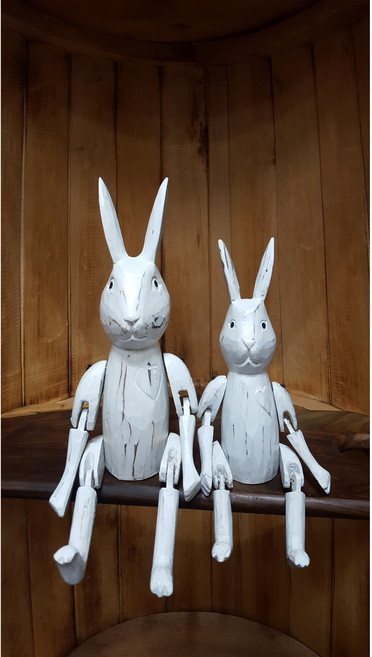 윤식당 빈티지 목각토끼인형 커플 (화이트)(앉은키 20. 25cm)