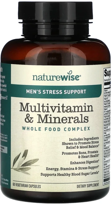 단백질 비타민 철분 마그내슘 칼슘 NatureWise 남성용 스트레스 서포트 종합비타민 및 미네랄 베지 캡슐 60정 고루고루섭취해주세요, NatureWise남성용스트레스서포트종합비타민및미네랄베, 1개 - 쿠팡