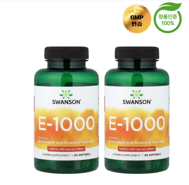 1+1 스완슨 비타민E1000 450mg 소프트젤 60정, 2개 - 쿠팡