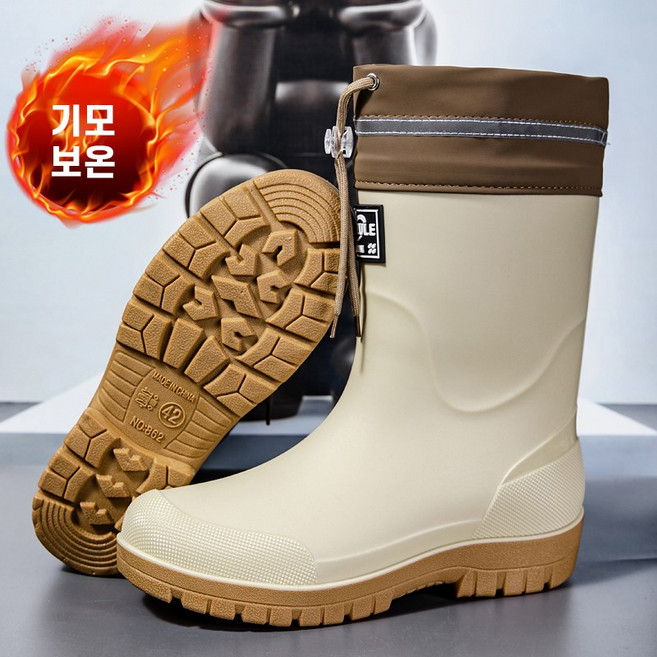 TIMEPURE 남성용 독일식 중통 레인부츠 조거형 보온형 낚시 갯벌화 두꺼운창 마모방지 워킹화 주방 야외 방수 미끄럼방지 작업용 고무부츠