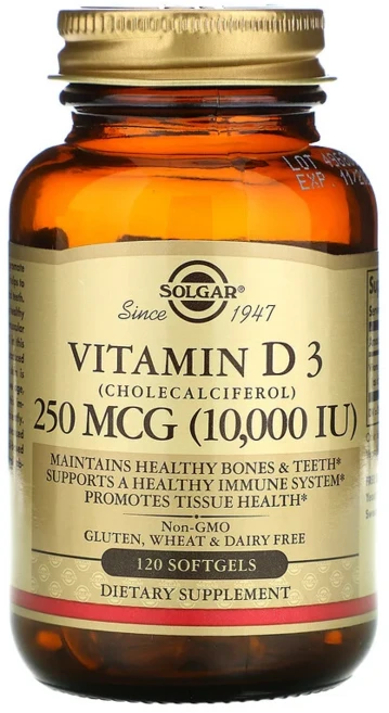 Solgar Vitamin 솔가 비타민 D3 콜레칼시페롤 10000IU 120소프트젤, 120정, 1개 - 쿠팡