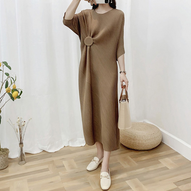 퀸앤조이 아코디언 플리츠 주름 빅버튼 롱원피스***판매자 퀸앤조이***