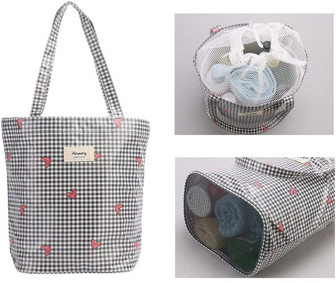 물빠짐 물놀이 수영가방 체크패턴 목욕가방 세면백, d23 1, d23 본상품선택