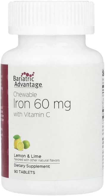 Bariatric Advantage 츄어블 철분 비타민C 함유 레몬 & 라임 60mg 90정, BariatricAdvantage츄어블철분비타민C함유레, 1개 - 쿠팡