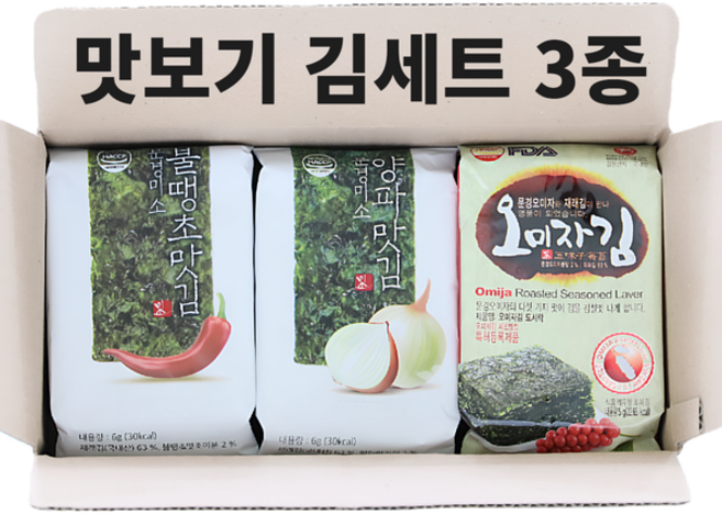 밥도둑 조미김 맛보기 (오미자/ 불땡초 / 양파 김 세트 각1봉 구성), 1개