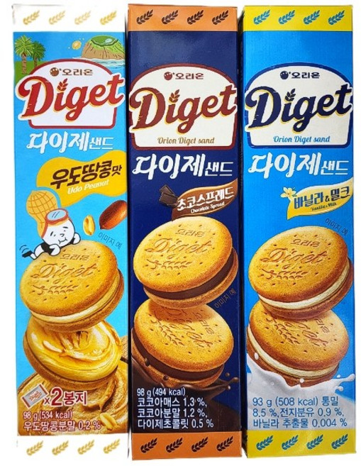 오리온 다이제 샌드 초코 우도땅콩 바닐라앤밀크 3총사, 289g