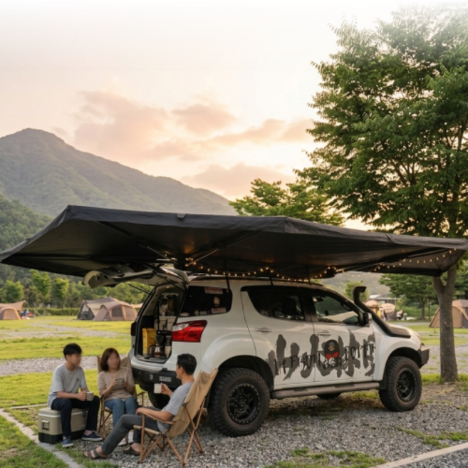 270도 차량 어닝 SUV 캠핑 차박 자립형 블랙코팅 사이드어닝, 블랙