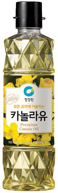 청정원 프리미엄 카놀라유 500ml 식용유 튀김용 부침용 볶음요리 대용량 요리용오일, 1개