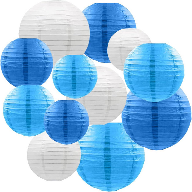 12개의 파란색 매달린 종이 랜턴 생일용 원형 베이비 샤워 결혼식 파티 홈 천장 장식 4 6 8 10, Blue