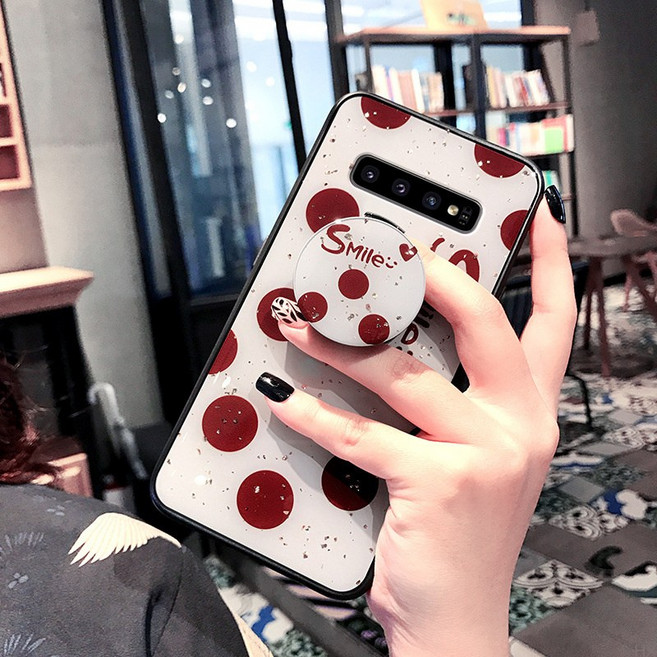 레트로 폴카 도트 삼성 S21 + 휴대 Note20 골드 호일 소프트 12 브래킷 일체형 보호 커버