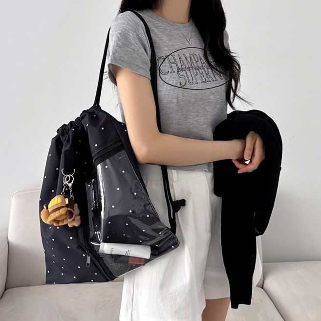 어나더뷰 2748 [장마템] 디스 투명 PVC 포켓 스트링 짐색 백팩 가방 방수 클리어 물놀이 여름 바캉스 장마 비오는날 패턴 2748