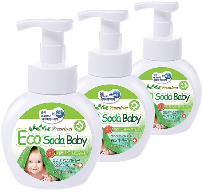 올원에코소다 베이비 핸드워시, 자몽, 300ml, 3개